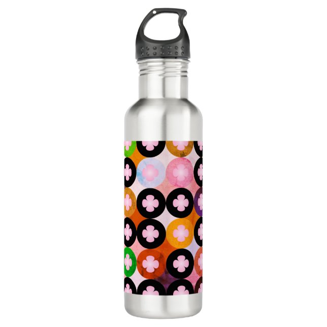 Cool Multi Coloured Circles & Pink Clovers 710 Ml Water Bottle (Front)