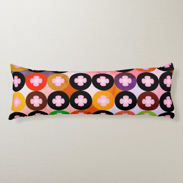 Cool Multi Coloured Circles & Pink Clovers Body Pillow (Front)