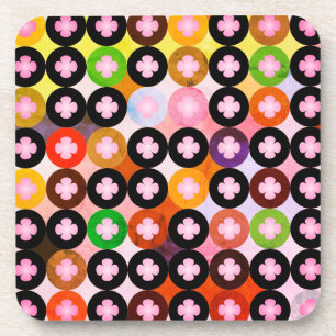 Cool Multi Coloured Circles & Pink Clovers Coaster
