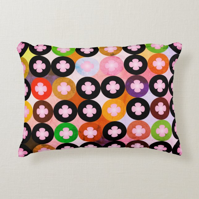 Cool Multi Coloured Circles & Pink Clovers Decorative Pillow (Front)