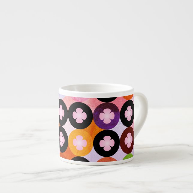 Cool Multi Coloured Circles & Pink Clovers Espresso Cup (Front Right)