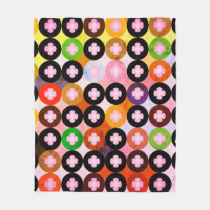 Cool Multi Coloured Circles & Pink Clovers Fleece Blanket