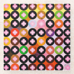 Cool Multi Coloured Circles & Pink Clovers Glass Coaster
