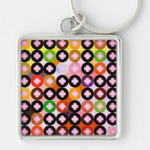 Cool Multi Coloured Circles & Pink Clovers Keychain