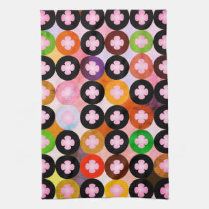 Cool Multi Coloured Circles & Pink Clovers Kitchen Towel