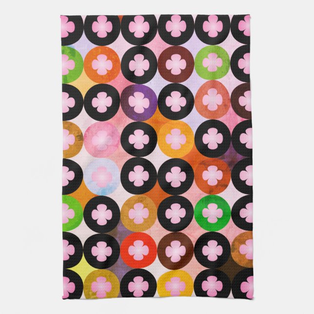Cool Multi Coloured Circles & Pink Clovers Kitchen Towel (Vertical)
