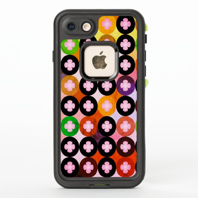 Cool Multi Coloured Circles & Pink Clovers LifeProof iPhone Case (Back)
