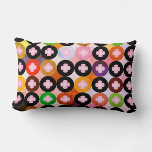 Cool Multi Coloured Circles & Pink Clovers Lumbar Pillow