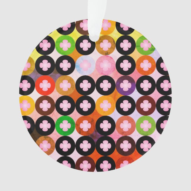 Cool Multi Coloured Circles & Pink Clovers Ornament (Front)
