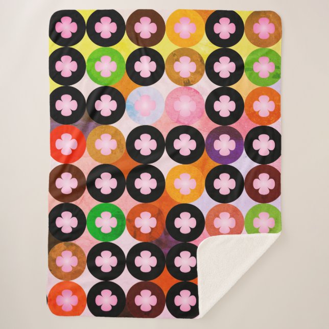 Cool Multi Coloured Circles & Pink Clovers Sherpa Blanket (Front)