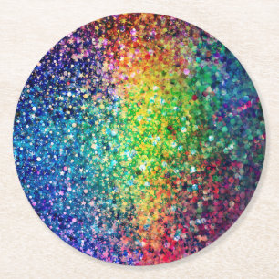 Cool Multicolor Retro Glitter & Sparkles Pattern 2 Round Paper Coaster