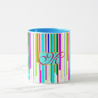 Cool "multicolor stripes" pattern monogram mug