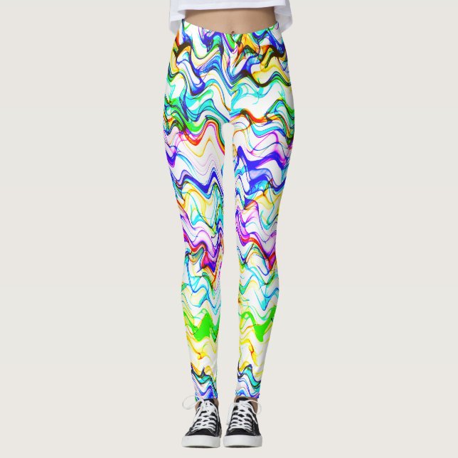 Cool Multicolored Wavy Zig Zag Pattern Leggings (Front)