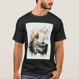 Cool Music and Cats Cat Playing Piano Music Note T-Shirt