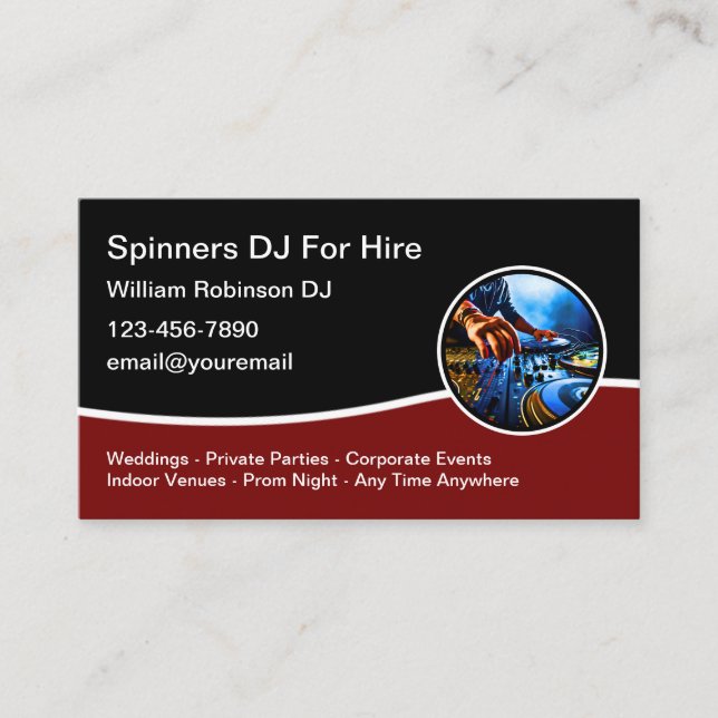 Cool Music DJ For Hire Business Cards Design (Front)
