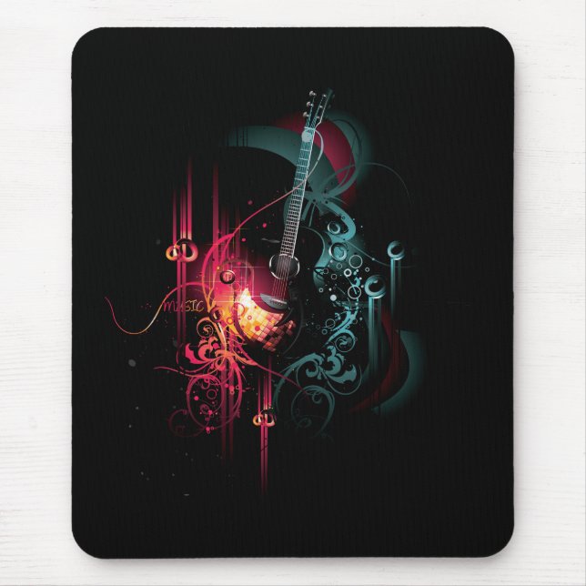 Cool Music Graphic with Guitar Mouse Pad (Front)