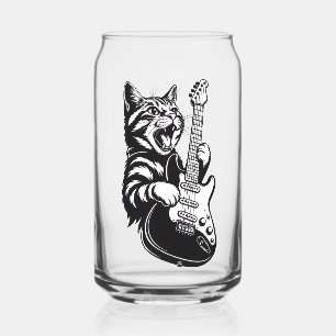 Cool Music Love Rock Cat Playing Electric Guitar Can Glass