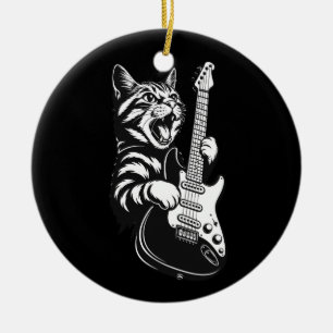 Cool Music Love   Rock Cat Playing Electric Guitar Ceramic Ornament