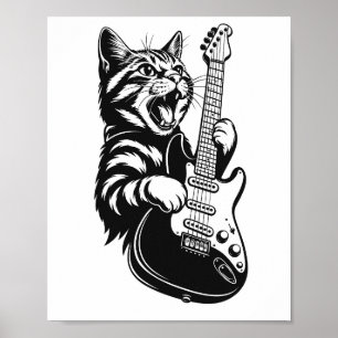 Cool Music Love Rock Cat Playing Electric Guitar Poster