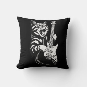 Cool Music Love Rock Cat Playing Electric Guitar Throw Pillow