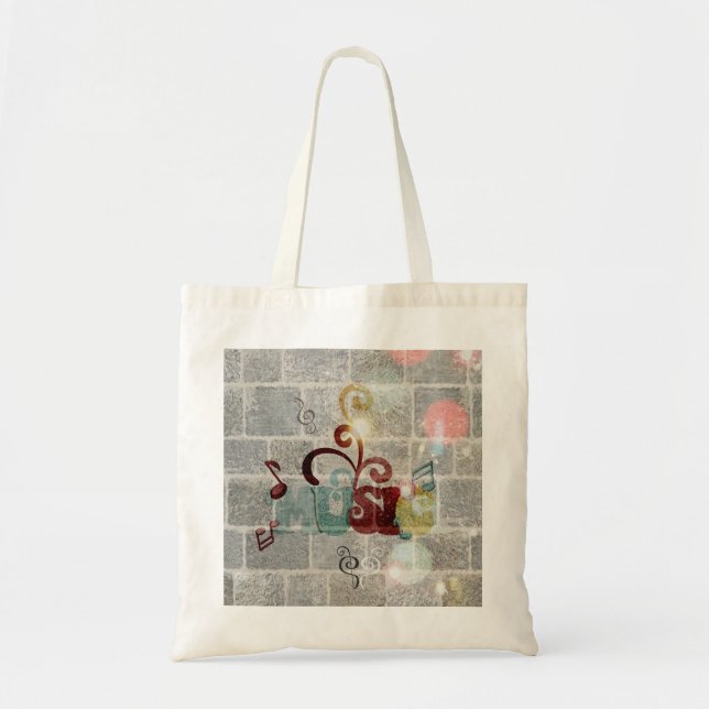 Cool music notes word on brick grey wall light tote bag (Front)