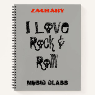Cool Music Rock and Roll Skulls Personalize Name Notebook