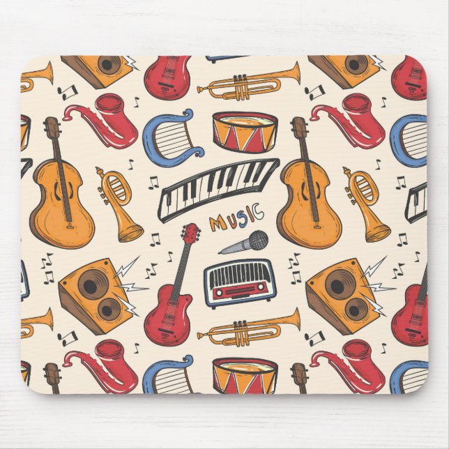 Cool Music Themed Piano Drums Guitar Violin More Mouse Pad (Front)