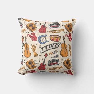 Cool Music Themed Piano Drums Guitar Violin More Throw Pillow