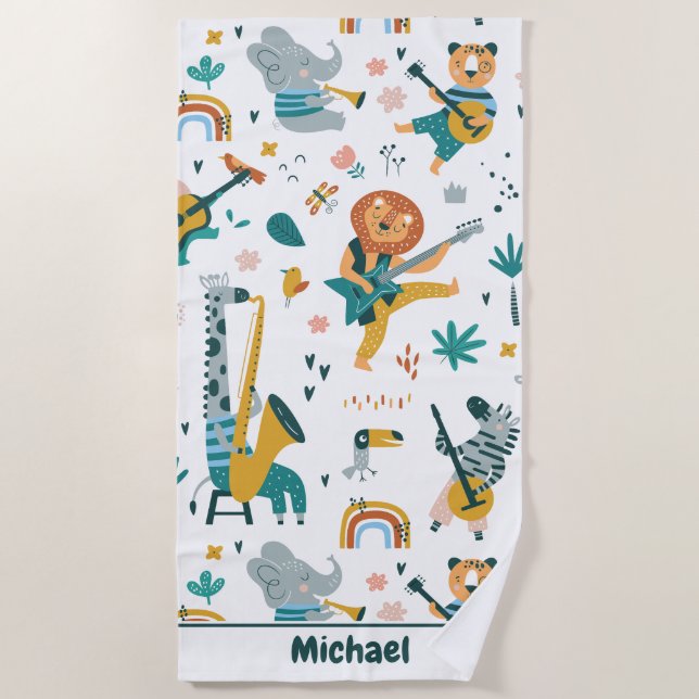 Cool Musical Band Beach Towel (Front)