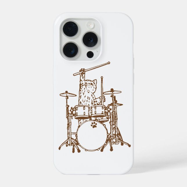 Cool Musician Cat Playing Drums  iPhone Case (Back)