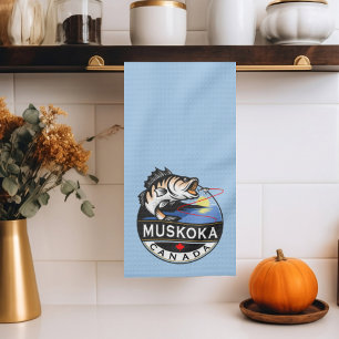Cool Muskoka Canada Fishing Outdoors Crest Kitchen Towel
