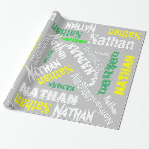 Cool Name Collage Modern Typography Custom Grey Wrapping Paper