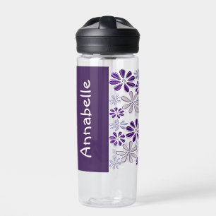 Cool Name Purple Flower Doodle Pattern Water Bottle