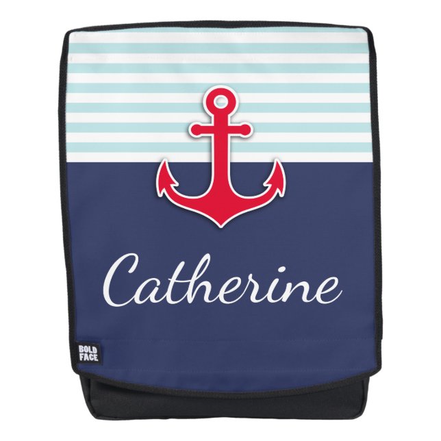 Cool Nautical Anchor Design Personalized Name Backpack (Front)