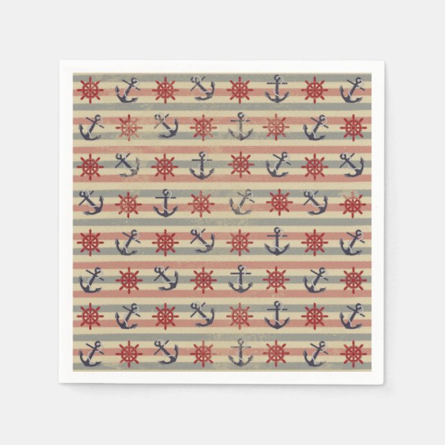 Cool nautical anchors and boat steering wheels napkin (Front)