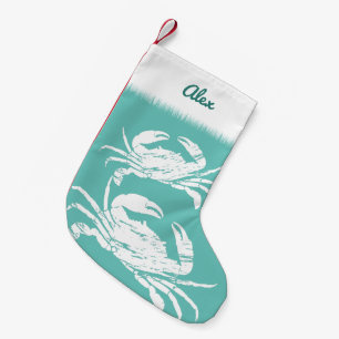 Cool Nautical Blue Crab Custom Beach Small Christmas Stocking