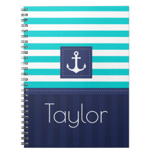 Cool Nautical Blue Stripes Design Personalized Notebook