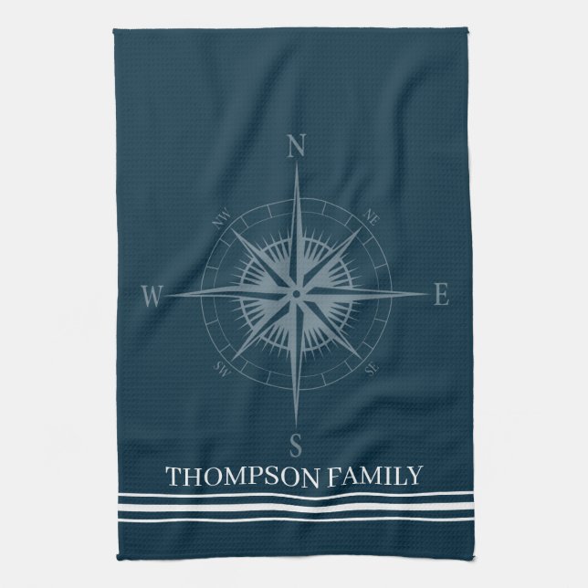 Cool Nautical Compass Personalized Kitchen Towel (Vertical)