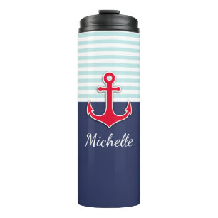 Cool Nautical Navy Blue Design Personalized Thermal Tumbler