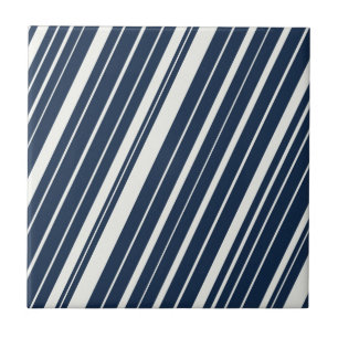 Cool Navy Blue and White Diagonal Stripes Pattern Tile
