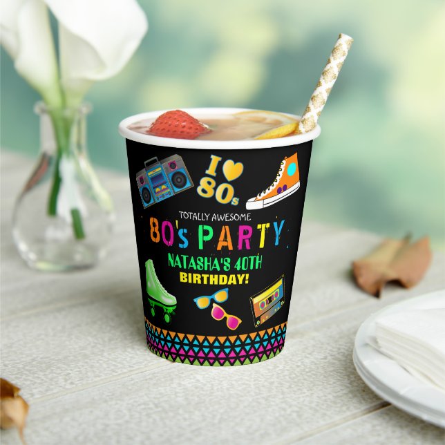 Cool Neon 80's Birthday Party Paper Cups (Insitu)