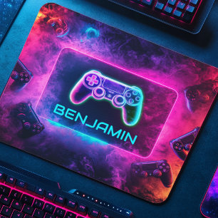 Cool Neon Gamer Controller Personalized  Mouse Pad