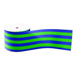 Cool Neon Green And Blue Stripes Grosgrain Ribbon