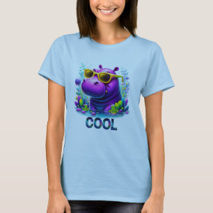 Cool Neon Hippo Lounging in the Swamp T-Shirt