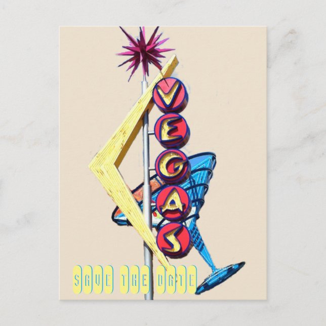 Cool Neon Las Vegas Wedding Sign Announcement Postcard (Front)