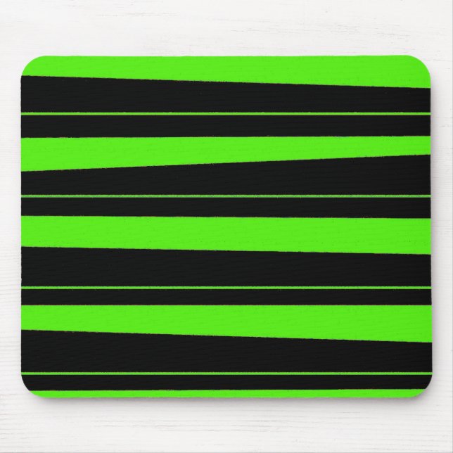 Cool Neon Lime Green and Black Striped Pattern Mouse Pad (Front)
