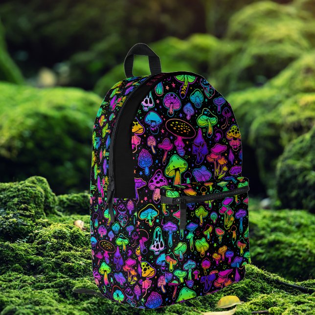Cool Neon Mushrooms | Colourful Monogram Printed Backpack (Creator Uploaded)