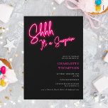 Cool neon pink retro black photo surprise Sweet 16 Invitation<br><div class="desc">Shhh it's a surprise! Cool neon pink script retro black photo Sweet 16 neon birthday invitation.</div>