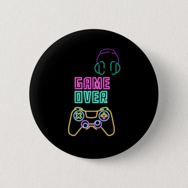 Cool Neon video game. 2 Inch Round Button (Front)