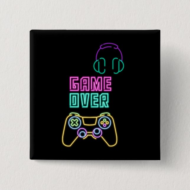 Cool Neon video game. 2 Inch Square Button (Front)
